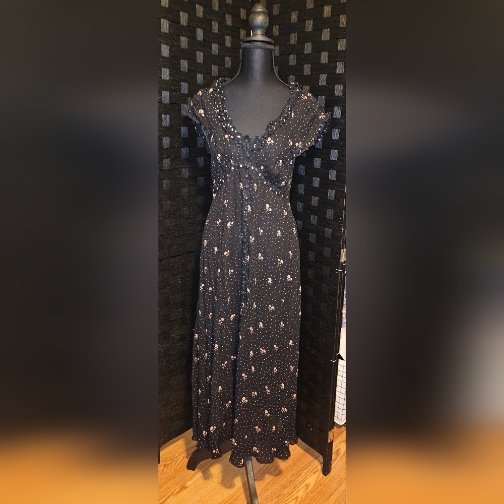 Free People Sheer Elegant Black Floral Dress